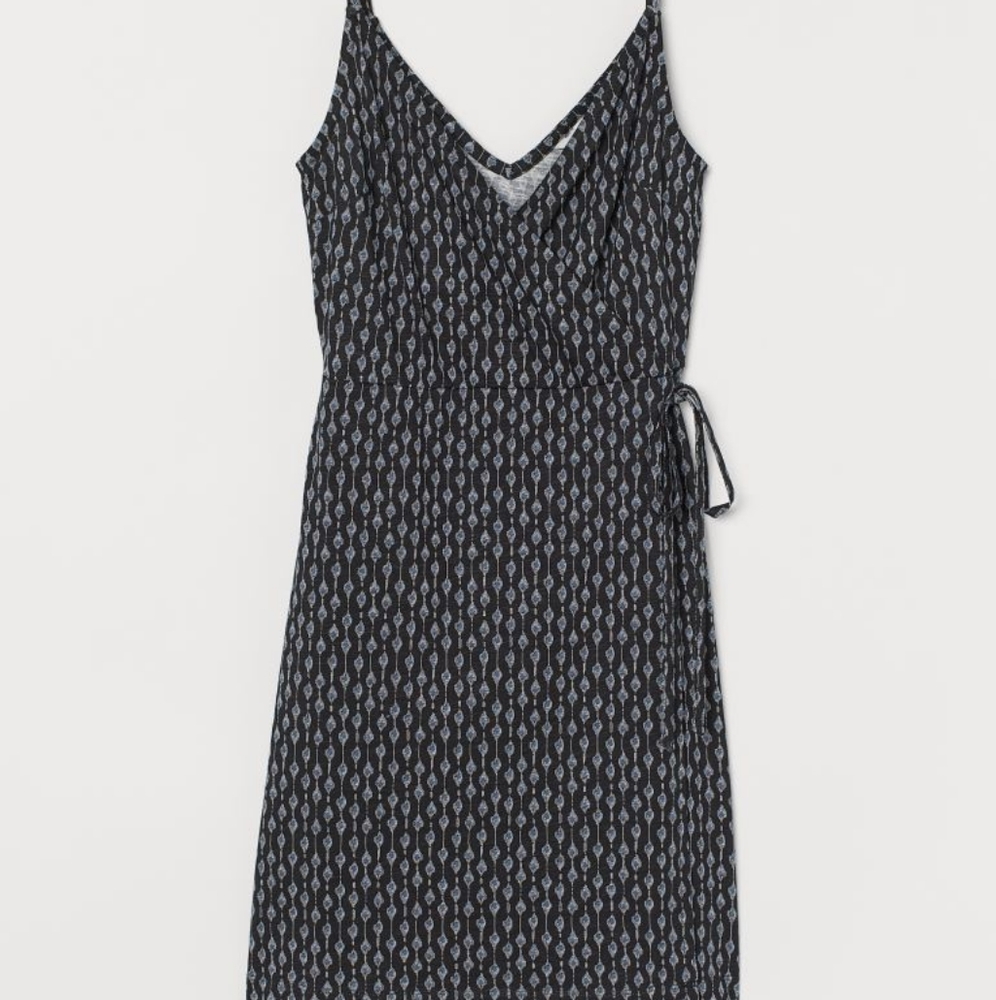 Black and Navy printed wrap dress